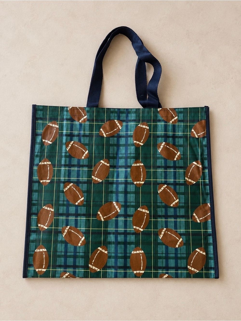 Plaid football print reusable tote bag